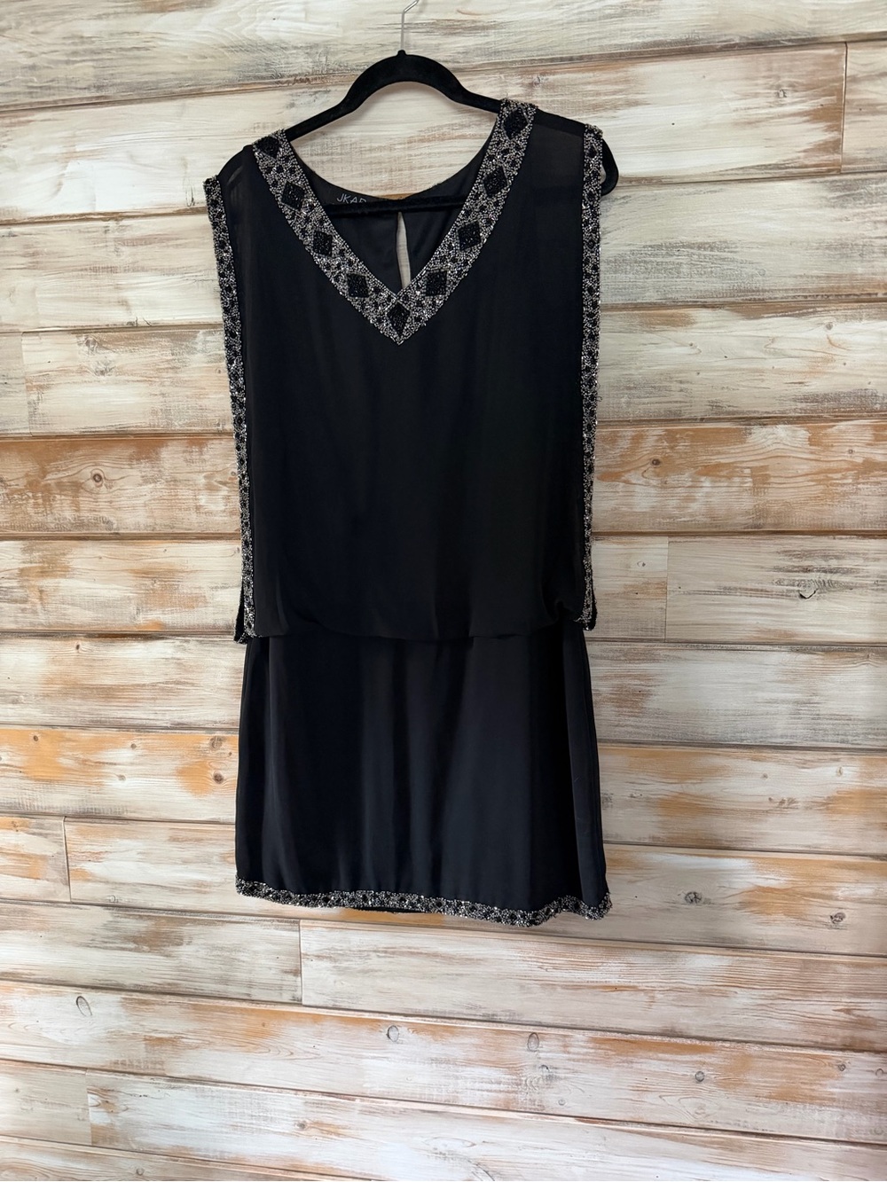 JKara Black Mini Dress with Silver Beaded Trim